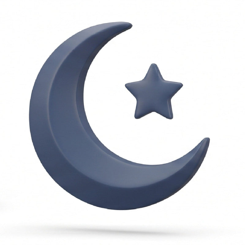A 3D-rendered crescent moon and star icon in muted blue-gray above the text '30-NIGHT TRIAL' on a white background.