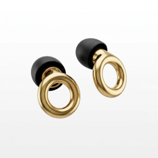SENKOKU Halo noise-reducing earplugs in gold with black silicone tips