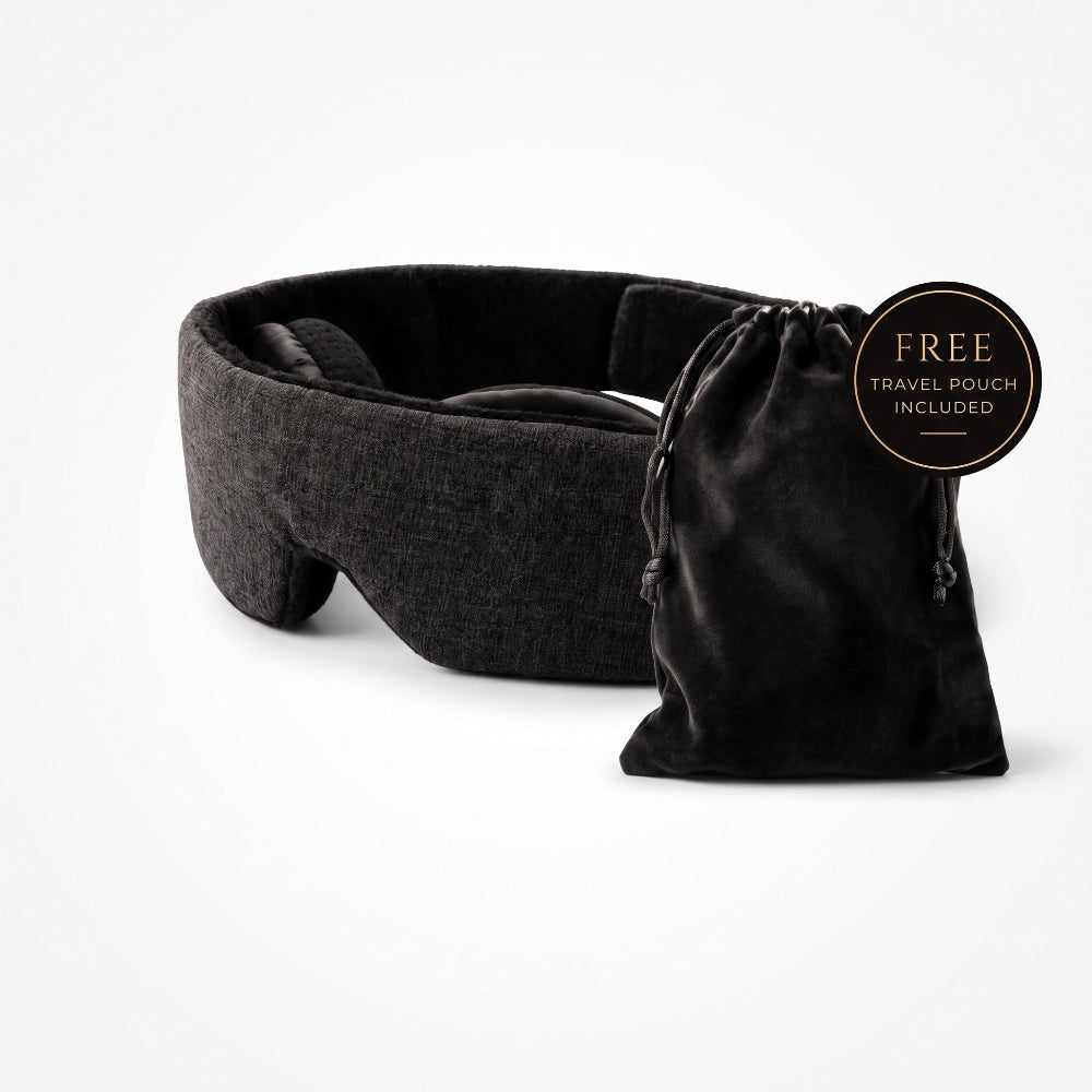 SENKOKU dark grey blackout sleep mask with free velvet travel pouch included