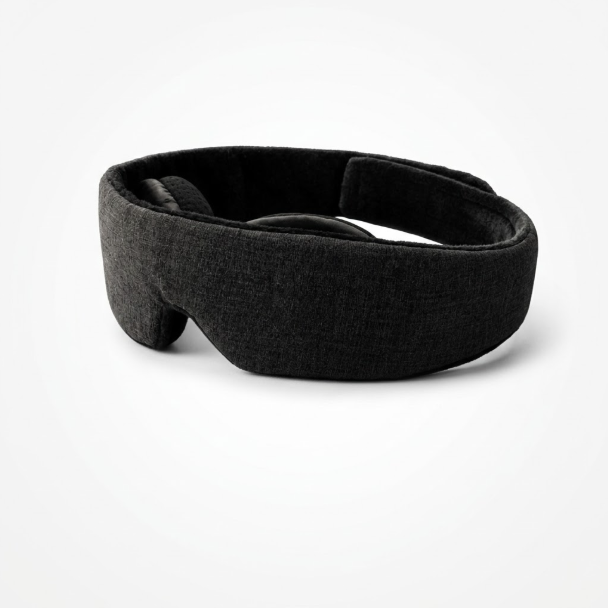 SENKOKU dark grey contoured blackout sleep mask showing ergonomic nose contour and wide padded strap