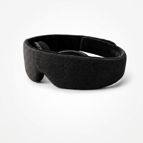 SENKOKU dark grey contoured blackout sleep mask showing ergonomic nose contour and wide padded strap