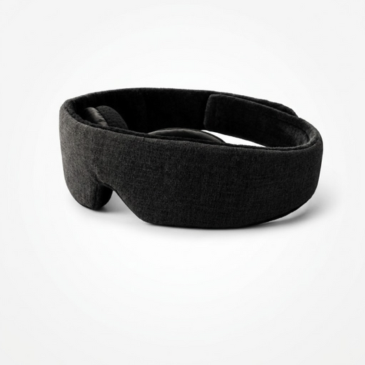 SENKOKU dark grey contoured blackout sleep mask showing ergonomic nose contour and wide padded strap