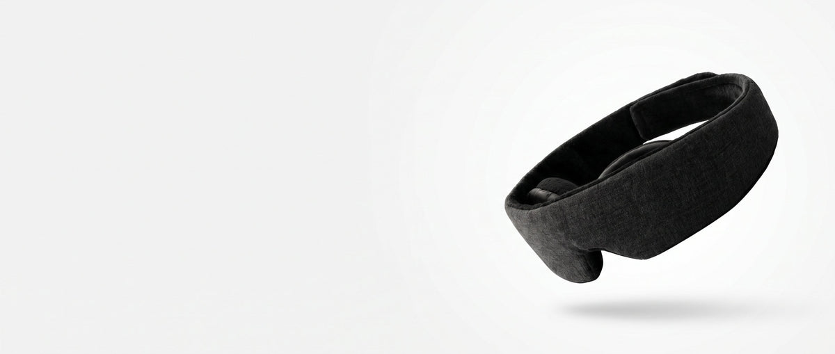 SENKOKU 100% blackout dark grey padded sleep mask showing ergonomic nose contour and plush lining