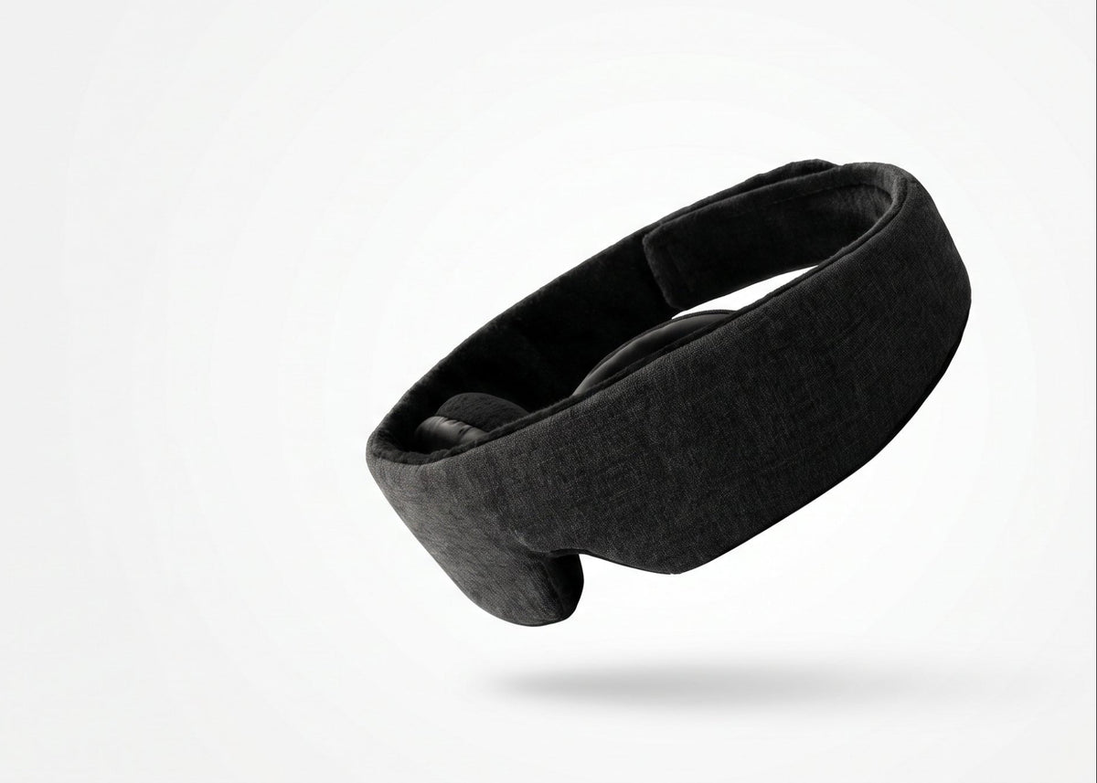 SENKOKU 100% blackout dark grey padded sleep mask showing ergonomic nose contour and plush lining