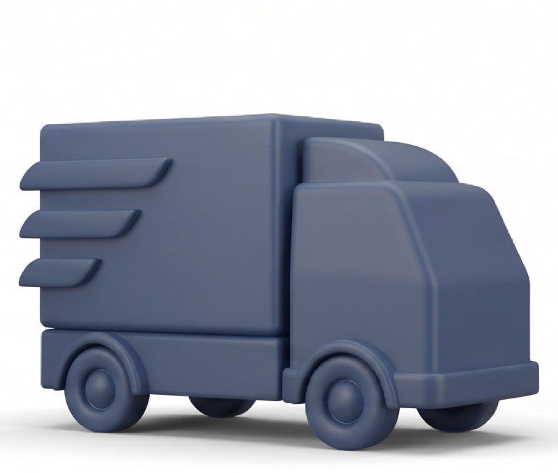 A stylized blue delivery truck icon above the words 'FAST SHIPPING' on a light gray background.